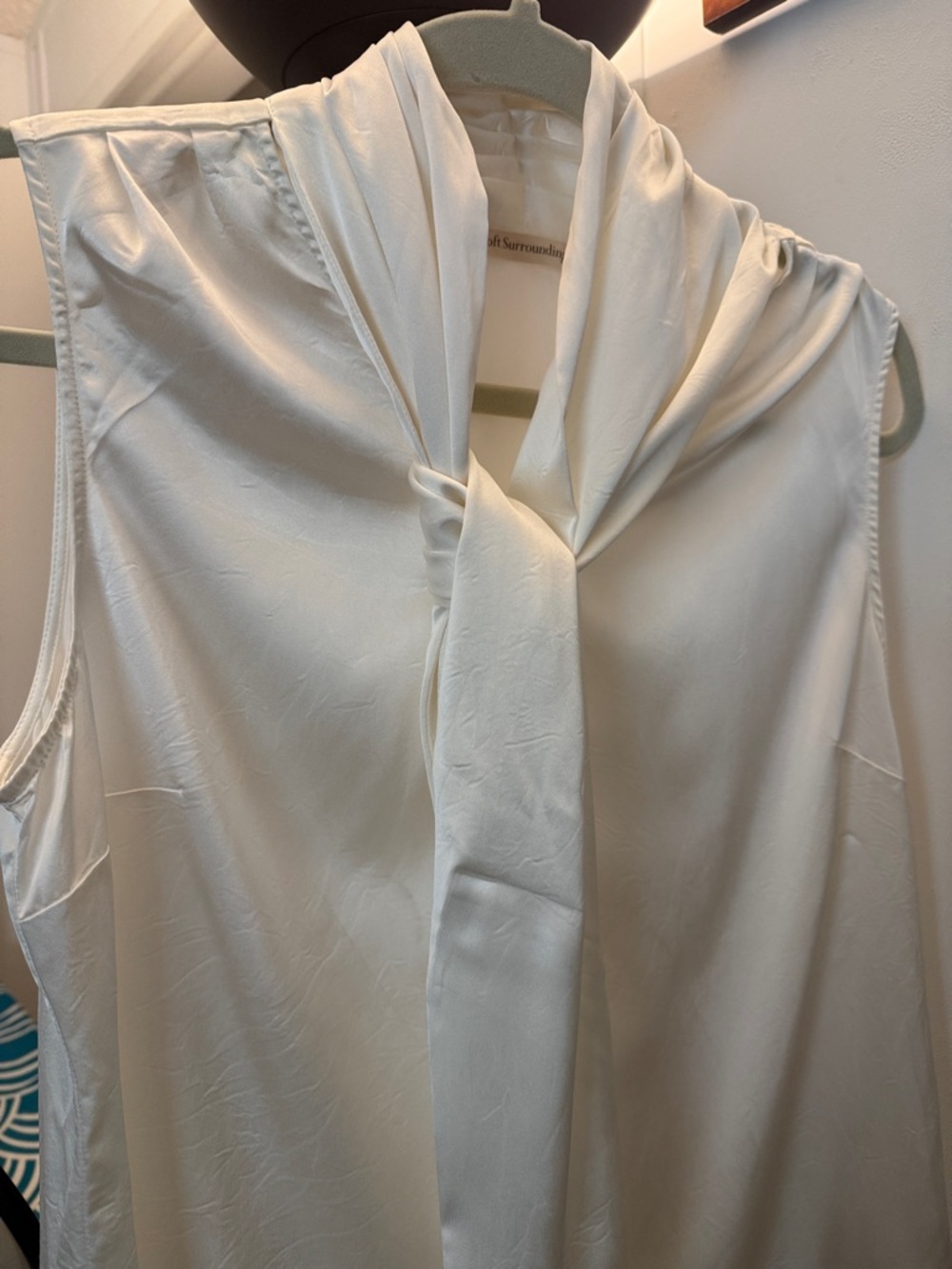 Soft Surroundings Chameuse Sleeveless Tie-Neck Blouse in Ivory